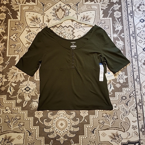 Arizona Jean Co XXL NWT Avocado Green Cotton Short Sleeve Top - Picture 1 of 10